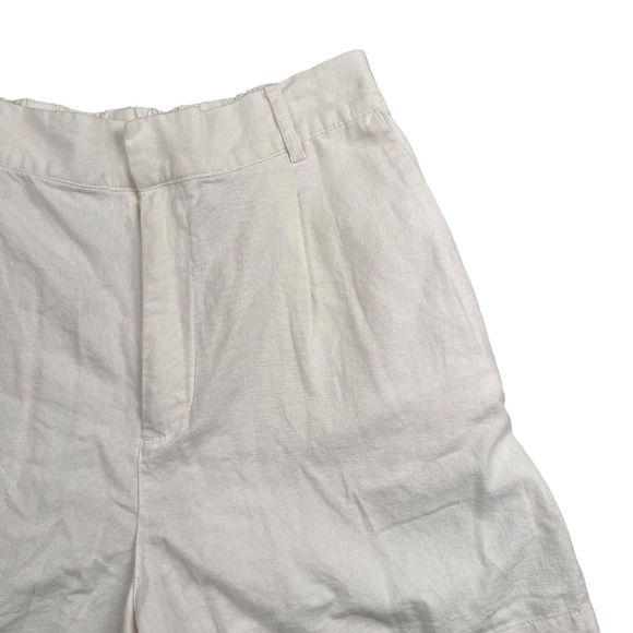 Love Tree Women Linen Blend Pleated High Waist Shorts  White Cream Large L 580 - Picture 2 of 8